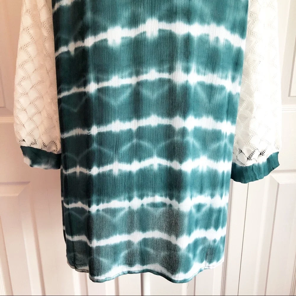 Weekend by Suzanne Betro Teal Green Tie Dye Print Blouse Large